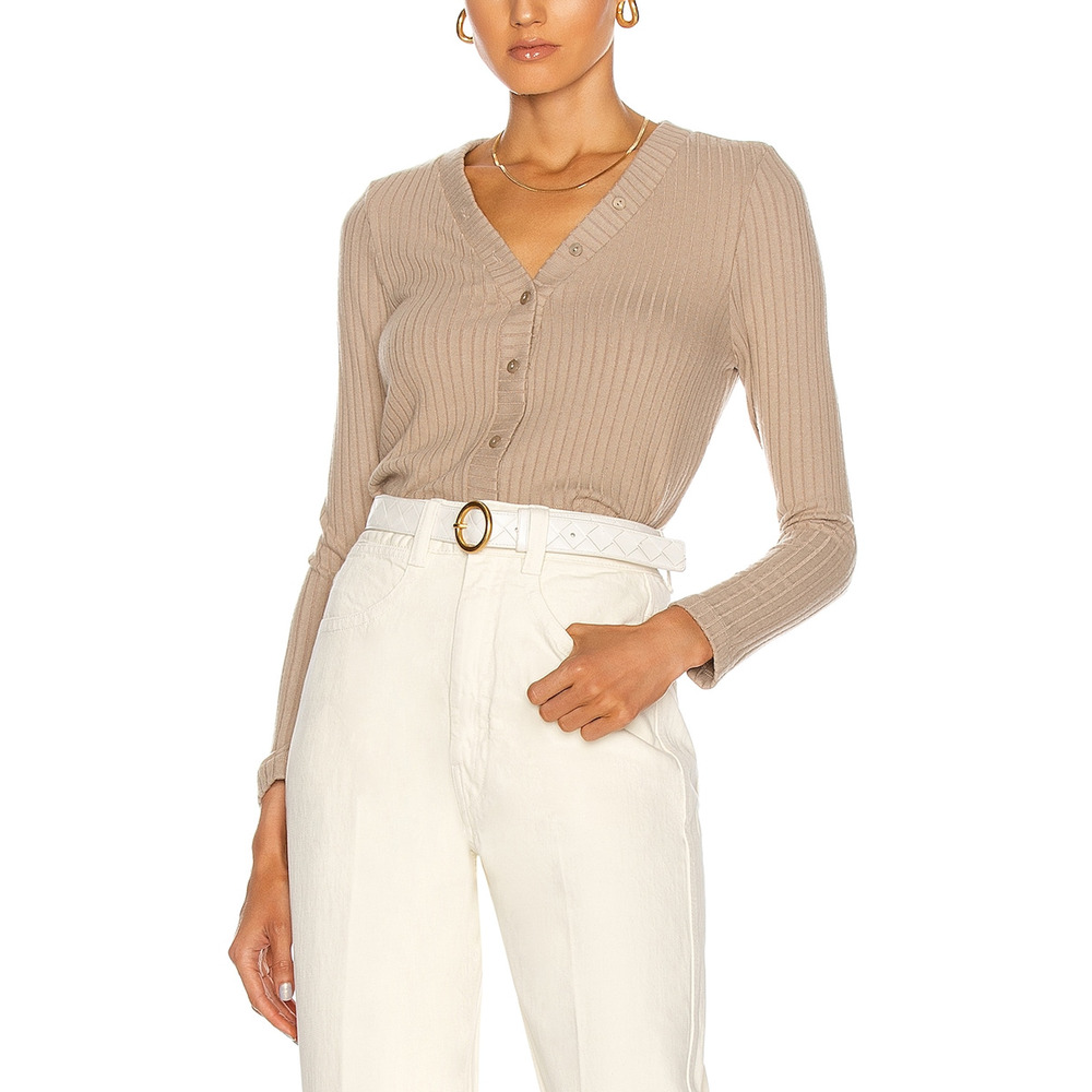 Enza Costa Rib Cropped Tan Cardigan Size XS